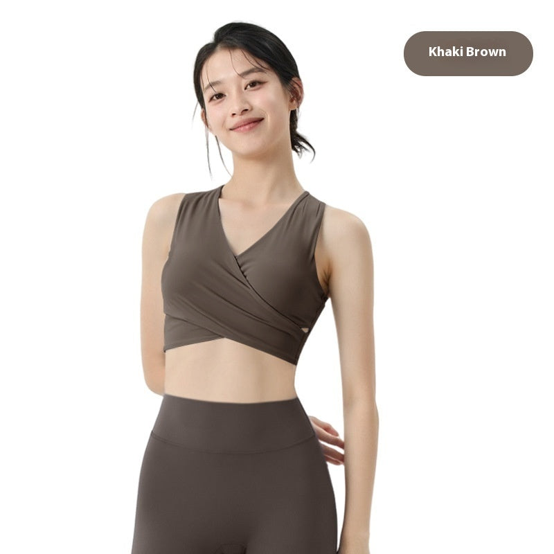 Women's Solid Color Deep V Cross Pleated Slim Vest