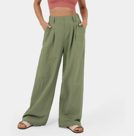 Women's Solid Color Casual Suit Pants With Real Pockets