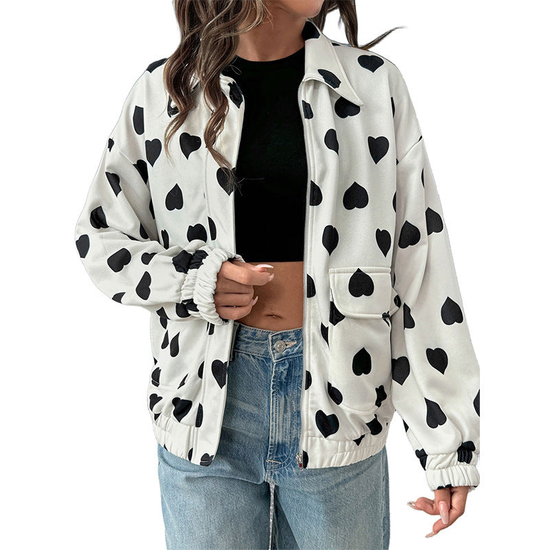 Zipper And Lapel Coat Women's Jacket
