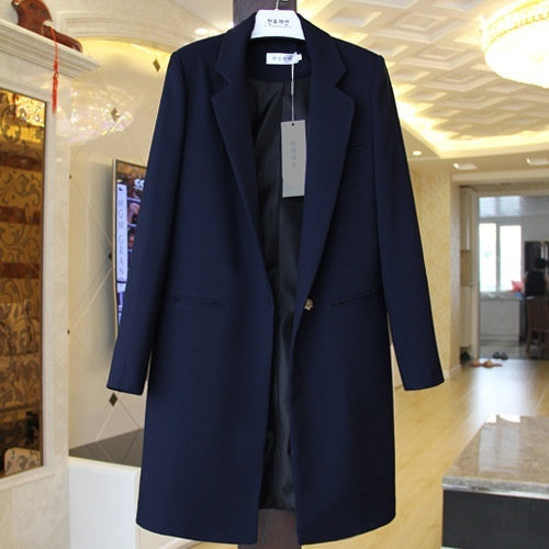 Mid-length Suit Spring Women's Long Sleeve Plus Size Nylon Slimming Versatile Straight Style
