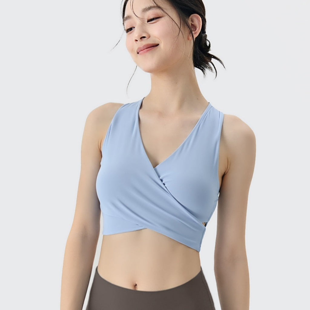 Women's Solid Color Deep V Cross Pleated Slim Vest