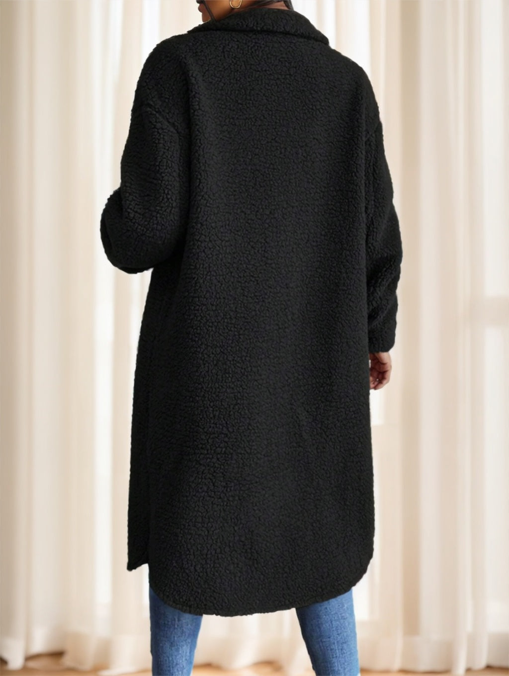 Calvaya Drop Shoulder Flap Detail Teddy Coat
