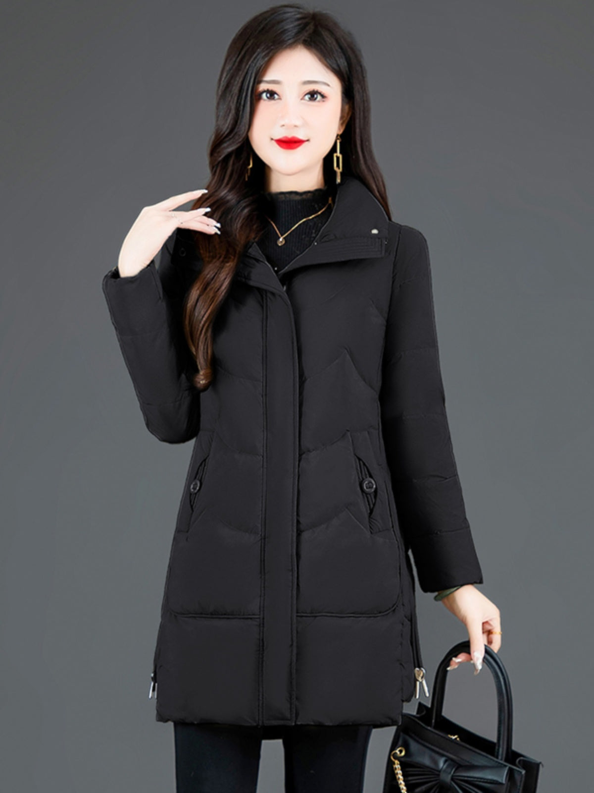Loose Mid-length High Collar Warm Cotton Coat Jacket