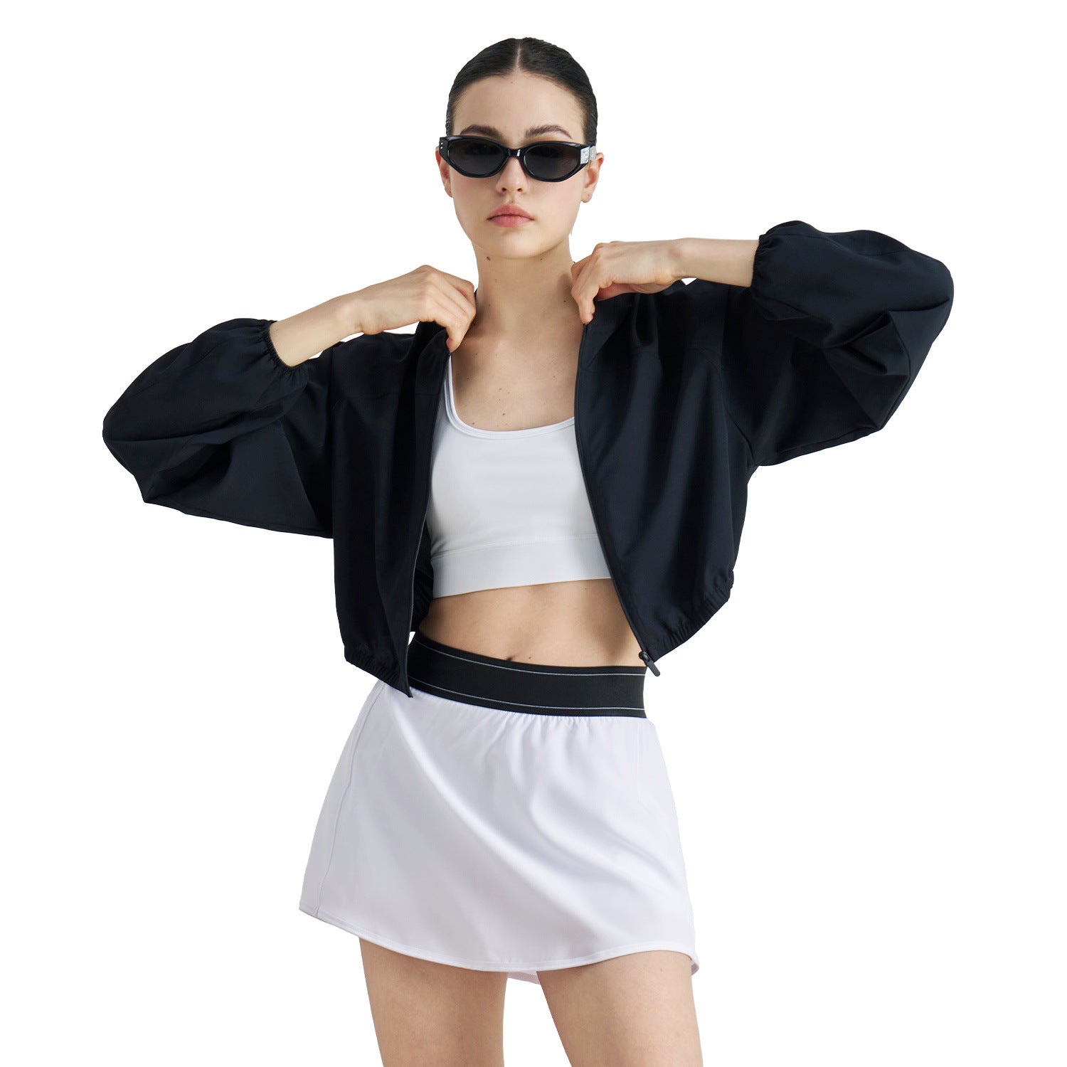 Woven Sports Jacket Lightweight Breathable Workout Top Waist-tight Design Outdoor
