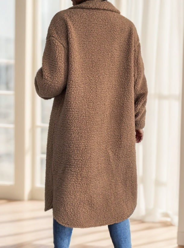 Calvaya Drop Shoulder Flap Detail Teddy Coat