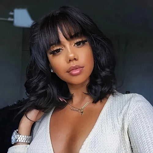 3X1 Middle Part Lace Wig Bob Wigs 200% Density Body Wave Wig With Bangs Brazilian Virgin Human Hair Short Bob Human Hair Wigs