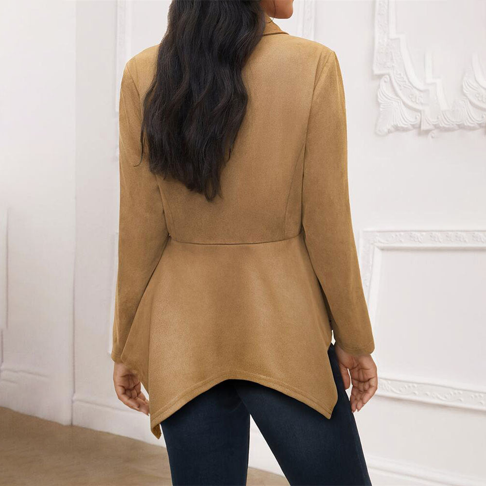 Women's Elegant Casual Polo Collar Irregular Suede Baggy Coat