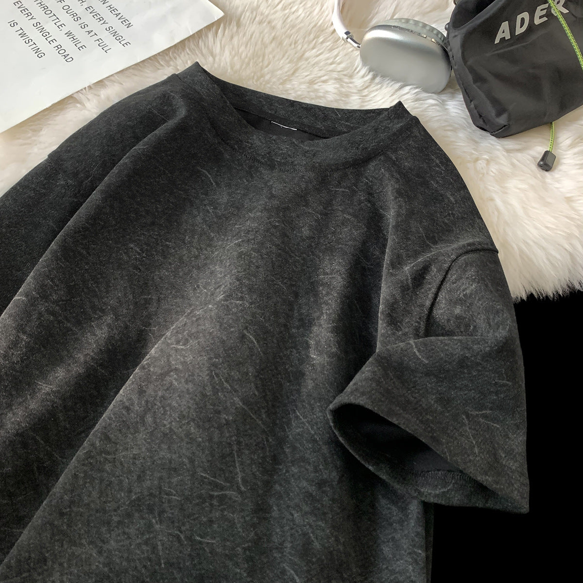 Stone Washed Ice-feeling Tencel Cotton Ice Silk Short Sleeve T-shirt