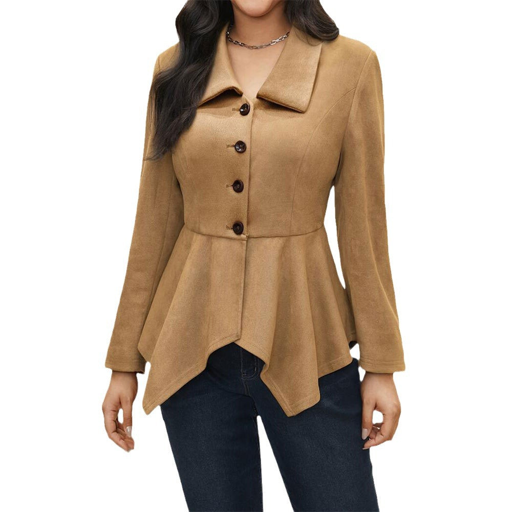 Women's Elegant Casual Polo Collar Irregular Suede Baggy Coat