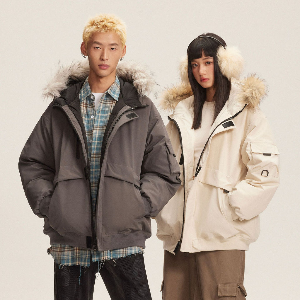 Retro Fur Collar Hood Parka Down Jacket Women's Winter Thickened