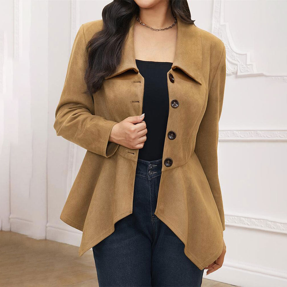 Women's Elegant Casual Polo Collar Irregular Suede Baggy Coat