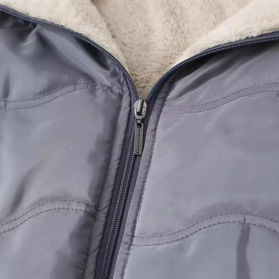 Geometric Wave Hooded Fleece-lined Warm-keeping Cotton Clothing