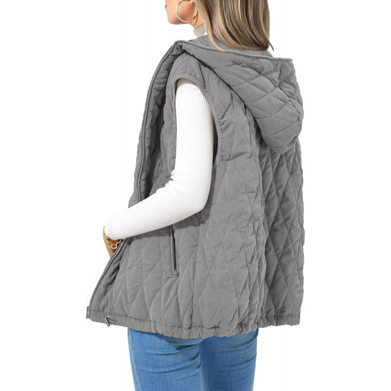 Fashion New Ladies Hooded Cotton-padded Waistcoat