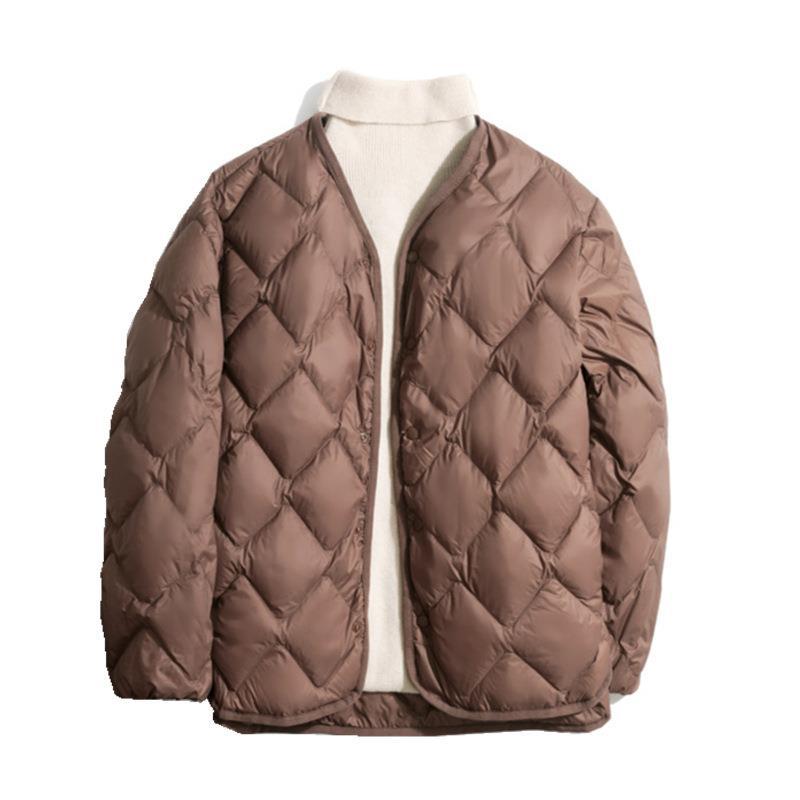Women's Short Liner Plus Size Diamond Lattice White Duck Down V-neck Coat