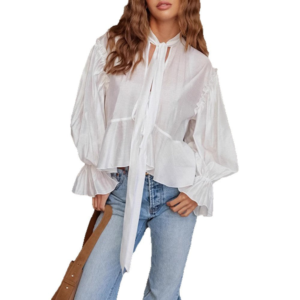 Bell Sleeve Loose Lace-up Fashion Shirt Design Sense