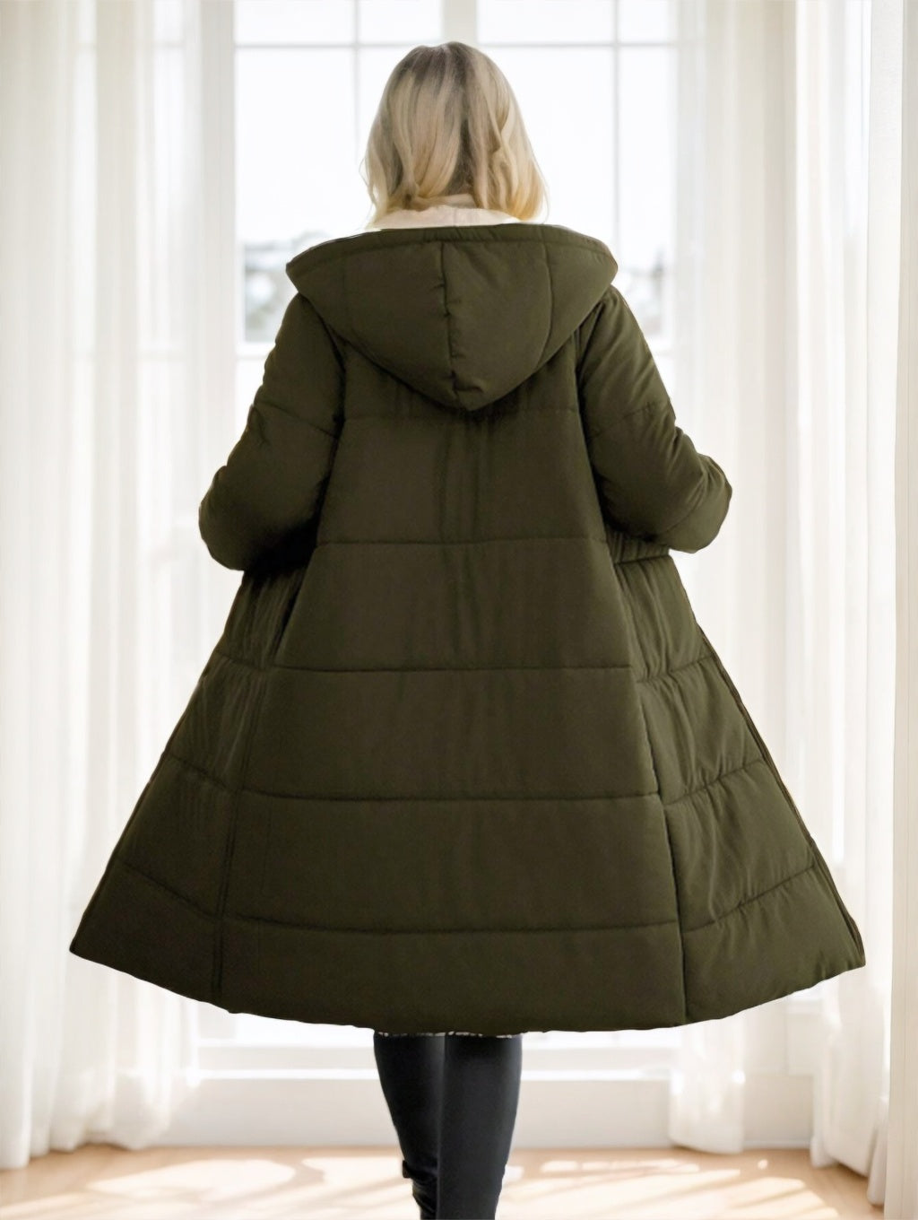 Women's Winter Long Sleeve Zip Up Hooded Cotton Padded Coat