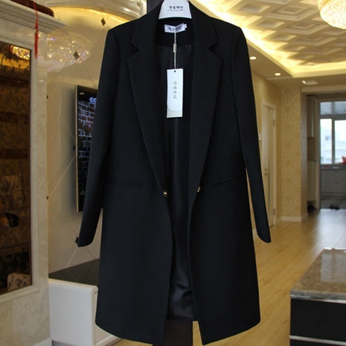 Mid-length Suit Spring Women's Long Sleeve Plus Size Nylon Slimming Versatile Straight Style
