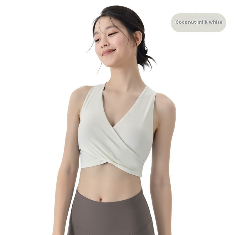 Women's Solid Color Deep V Cross Pleated Slim Vest