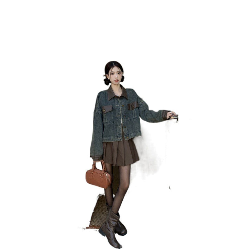 American Stitching Denim Women's Retro Loose Short Design Jacket