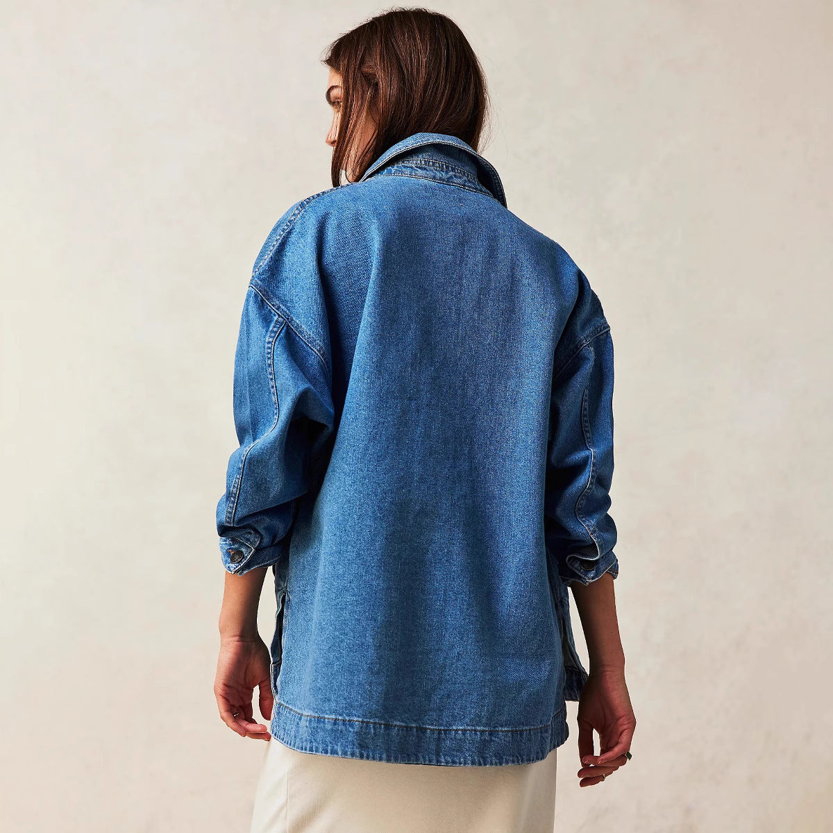 Casual Versatile Pocket Side Slit Denim Women's Coat