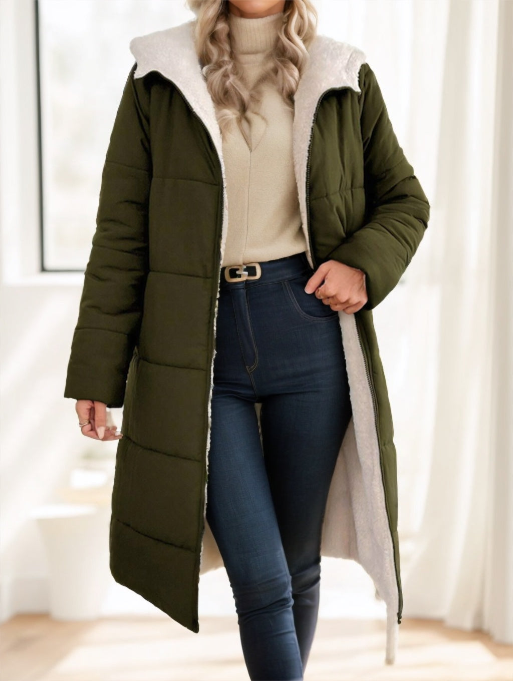 Women's Winter Long Sleeve Zip Up Hooded Cotton Padded Coat