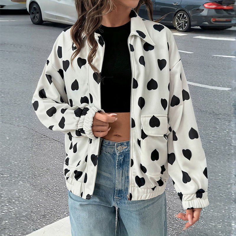 Zipper And Lapel Coat Women's Jacket
