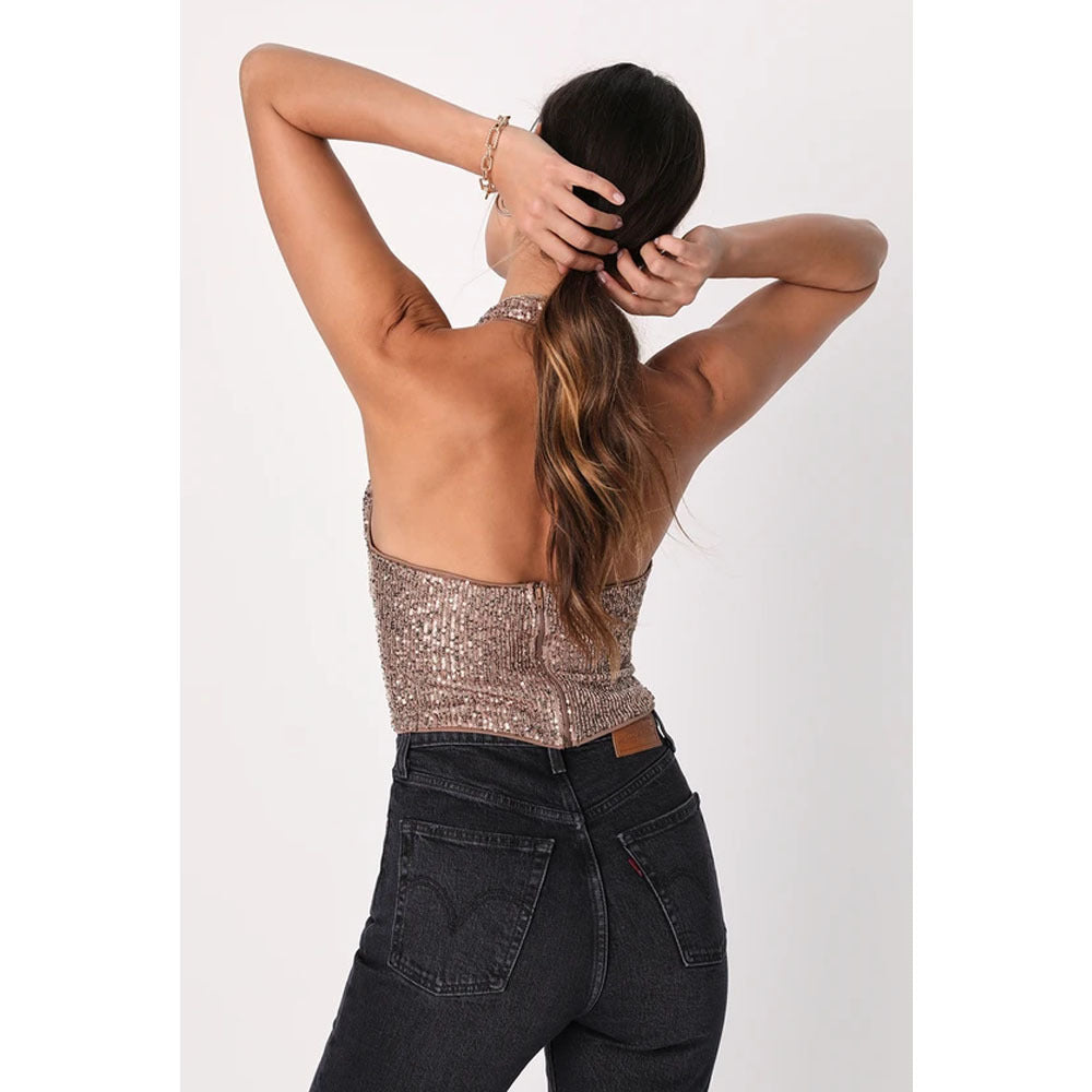 Women's Pure Color All-matching Halter Sequined Vest