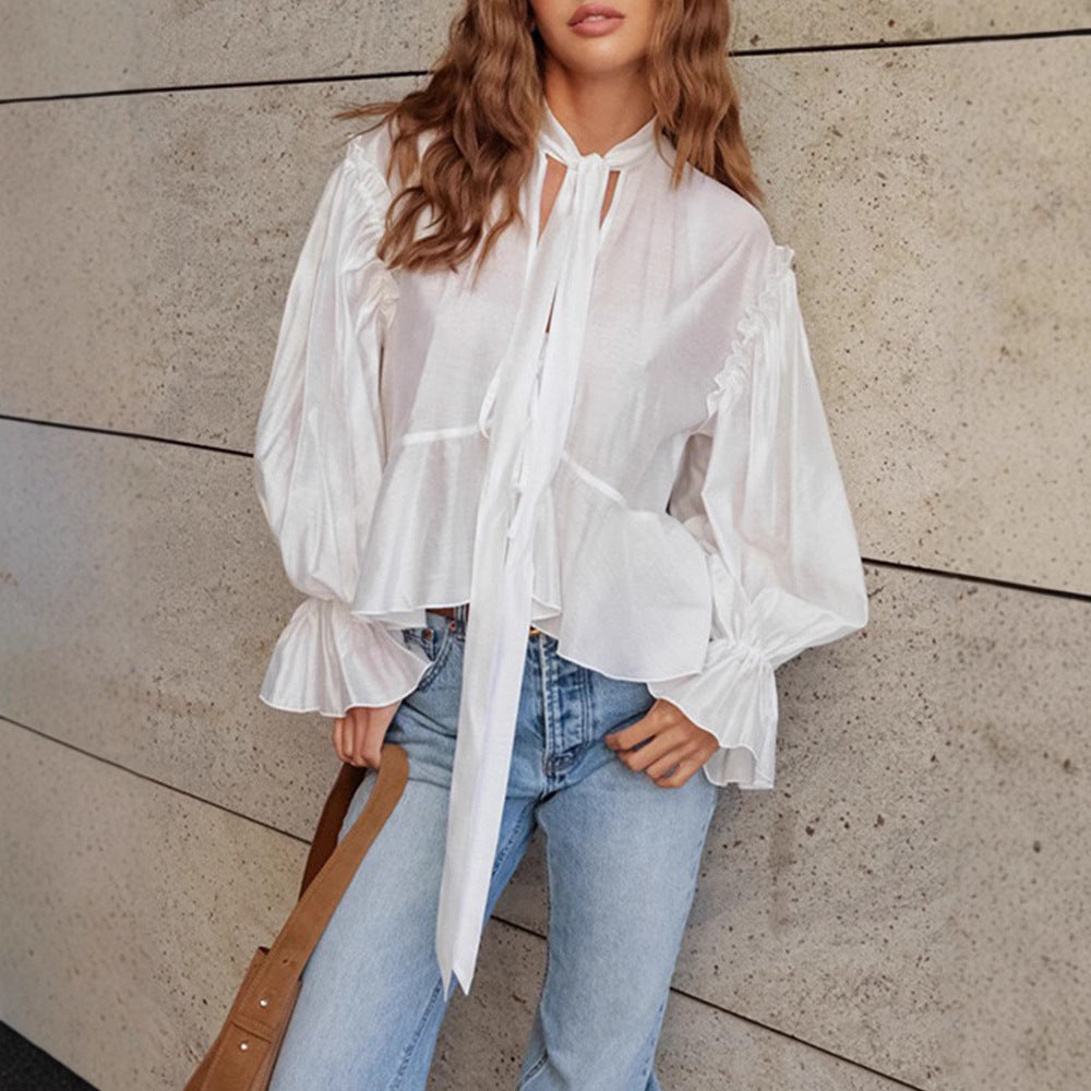 Bell Sleeve Loose Lace-up Fashion Shirt Design Sense