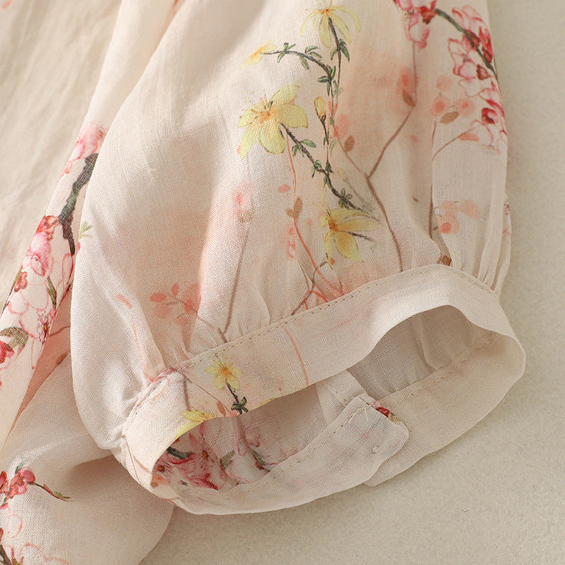 Real Shot Summer New Artistic Vintage Cotton And Linen Tops